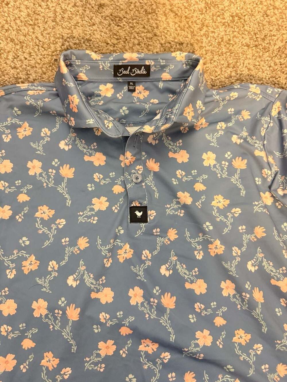 Bad Birdie Golf Polo Shirt Size XL Blue Pink Floral Performance